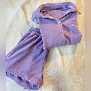 fleece purple set! high waisted shorts size L fits like M